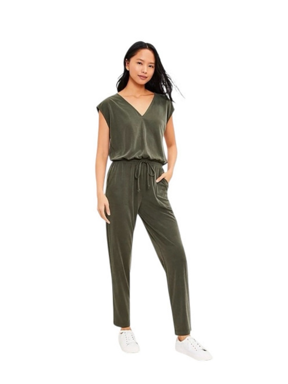 Lou & Grey V-Neck Olive Jumpsuit Small